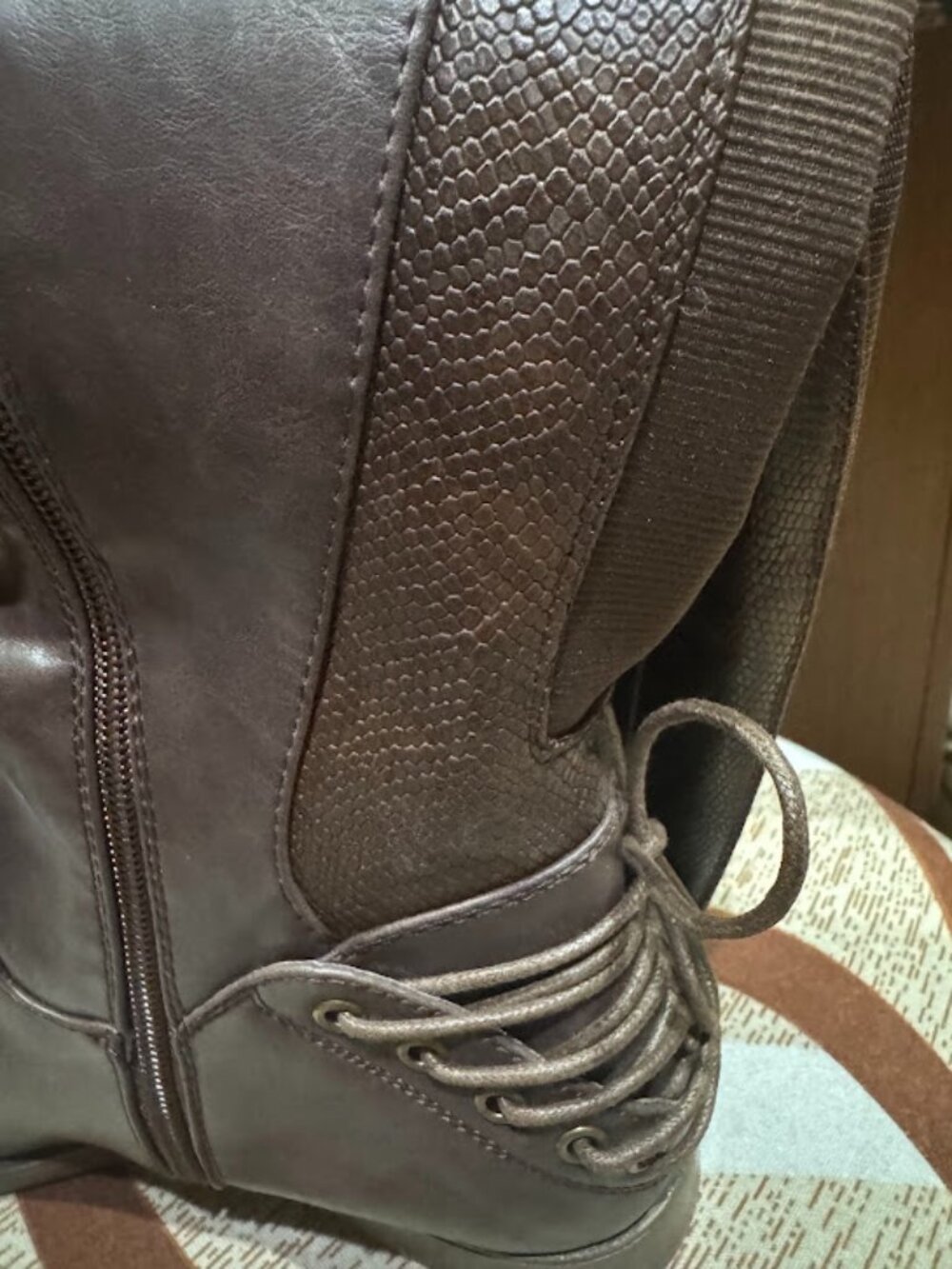 Slightly over the knee brown, faux leather Celebrity Pink boots. Size 9.5W